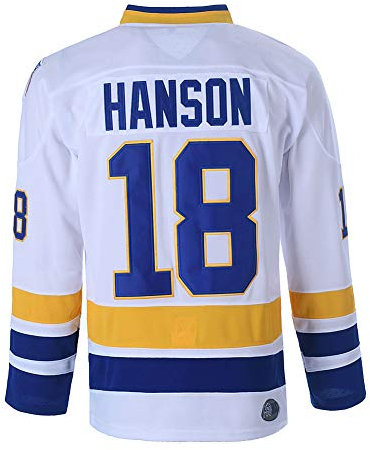 Hanson Brothers Charlestown Chiefs 16 Jack 17 Steve 18 Jeff Slap Shot Movie Ice Hockey Trikot, 18 White, XX-Large
