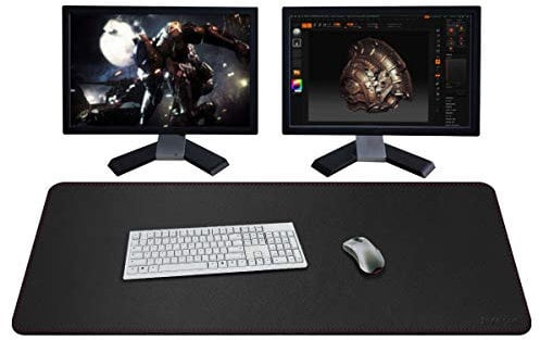 ZORESYN PU Leder Schreibtischunterlage XXL 110x50cm - rutschfeste Büro-Matte mit Rollband Premium Tischschoner für Gaming & Homeoffice - Schwarz - Wasserdicht & Anti-Kratz