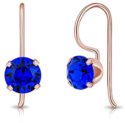 Orecchini Pendenti Donna Argento 925 Placcati Oro Rosa 18K con Brillantini Blu di Cristallo - Orecchini Blu Eleganti - Pendenti Classici Ipoallergenici per Pelli Sensibili
