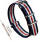MZBUTIQ 15mm Blau/Weiß/Rot Uhrenarmband Nylon Watch Strap Band Ersatz Polished Schnalle 4 Ringe