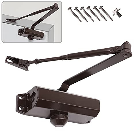 MARIE Türschließer Automatischer, Feder Türschließer mit Feststellfunktion, Puffer Geschlossen für Gewerbliche und Private Zuhause 25-45 kg Tür mit Videoinstallation EN1154 Zertifizierung Braun