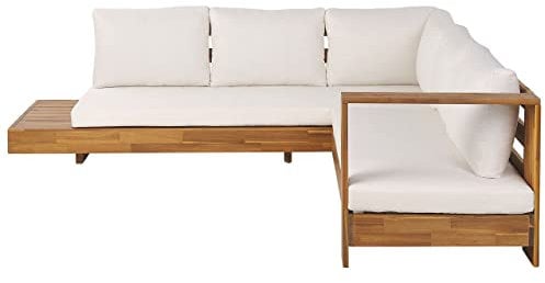 Beliani Lounge Set zertifiziertes Akazienholz braun 5-Sitzer Auflagen cremeweiß Marettimo