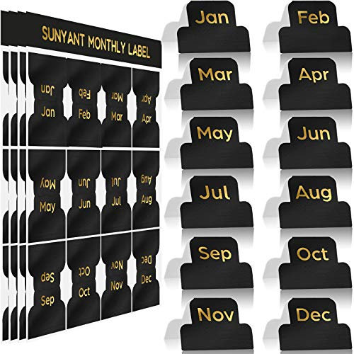 48 Stücke Selbstklebende Registerkarte Designer Zubehör Monatliche Etiketten Planer Aufkleber Dekorative Monatliche Reiter für Büro Studienplaner Organisationen (Schwarz)