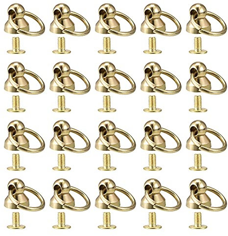 sourcing map 0.47-inch O-Ring Button Stud Rivets Screw Back Zinc Alloy Pull Ring Rivets for Leather Craft Gold Tone 20 Pcs
