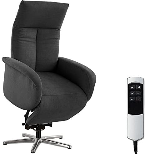 CAVADORE TV-Sessel Juba mit Akku / Pflegeleichter Fernsehsessel mit Aufstehhilfe + elektrisch verstellbarer Relaxfunktion / 2 E-Motoren / 75 x 112 x 82 / Soft Clean Bezug, Dunkelgrau