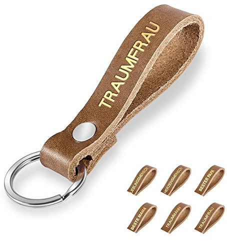 Foonii Porte-clés en Cuir Avec gravure pour hommes femmes Noël,Saint Valentin,Cadeaux d'anniversaire Petit copain petite copine pour les Clé de Voiture,Moto et Maison (brun) (TRAUMFRAU)