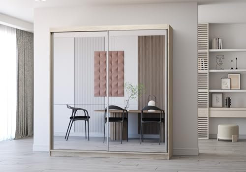 Fabryka Mebli Idźczak - Armoire avec Miroir Multi 20, Armoire 2 Portes Coulissantes 203 x 218 x 61 cm, Armoire à Portes Moderne, Armoire de Chambre, Armoire Salon, Armoires - Sonoma/Blanc