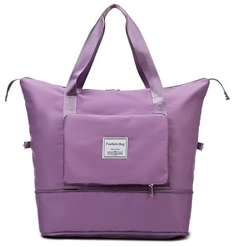Groß Sporttasche für Herren und Damen - Faltbare Reisetasche with Fixed Shoulder Strap - Crossbody Bag Travel Bag - Violett