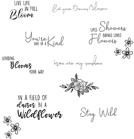Sizzix Clear Stamps 10PK Spring Bloom Sentiments by Jess Slack | 666145 | Rubber Stamp Set for Cardmaking, Scrapbooking & Papercraft