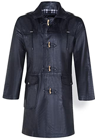 Infinity Leather Duffle-coat Homme Noir Classic 3/4 En Cuir 4XL