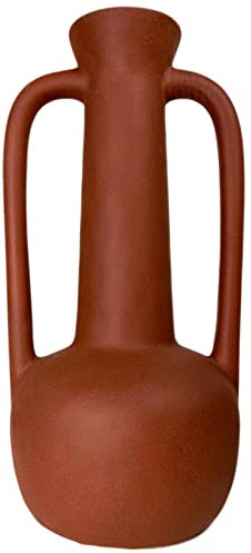 Tall Brown Vase Urn Double Handle Terracotta Roman Ceramic Flower Bud Stem Pot