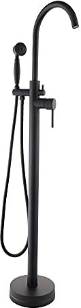 Rubinetto Vasca da Bagno Nero Rubinetto Per Vasca Freestanding con Tubo Telescopico Per lavandino Bagno Doccetta e Bocca Vasca Miscelatore Doccia Supporto Freddo e Caldo Cromato