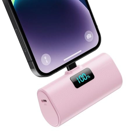 HETP Mini Power Bank 5200mAh, 20W PD Ricarica Rapida Powerbank, Ultra Compatto Caricatore Portatile con LCD Display Batteria Esterna per iPhone 14/14Pro/13/13 Pro/12/12Pro/11/X/XR/8/7/6 ecc-Rosa