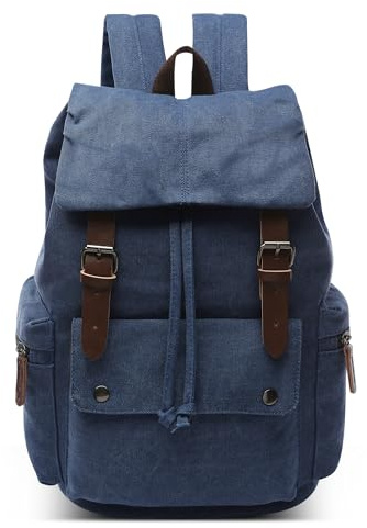 DORRISO Elegant Canvas Rucksack Herren Retro Tagesrucksack für 15.6 Zoll Laptop Große Kapazität Schulrucksack Reisen Lässig Camping Arbeit Wandern Leinwand Herren Backpack Blau