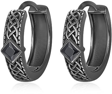Schwarze keltische Ohrringe Männer Sterling Silber Keltische Ohrringe Schwarze Creolen Hoop Ohrringe Keltische Knoten Ohrringe für Männer Frauen