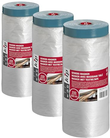 Kip Drop Cloths Pre-Taped Painters Masking Film 2600mm x 17m with Duct Tape, Drape for Spraying, Covering, Suitable for Outdoor Decorating & Windows (Pack of 3)