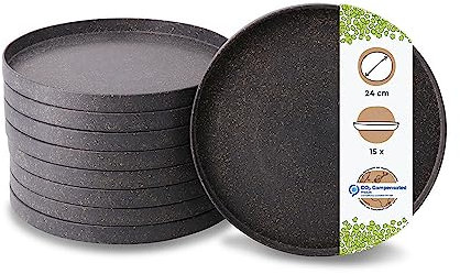 GREENBOX | 15 piatti sostenibili riutilizzabili | Ø 24 cm | piatti rotondi | stoviglie ecologiche | stoviglie da campeggio | stoviglie per feste | piatti da insalata | piatti menù | lavabili in