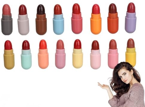 16 Farben Mini-Lippenstift-Set, Mini-Kapsel-Lippenstift, Kapsel-Mini-Lippenstifte, Matt, Tragbar, Bunt, Pillenförmiger Lippenstift für das Tägliche Dating