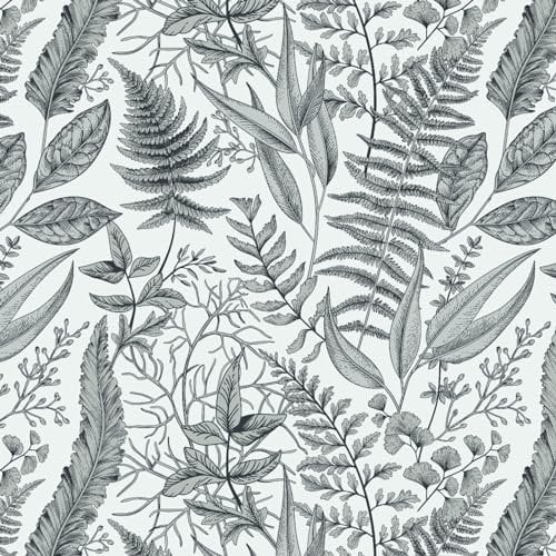 Fiula Peel and Stick Wallpaper Leaf Self Adhesive Wallpaper Vinyl Wrap Light Grey Wallpaper Peel Stick Contact Paper Fern Botanical Wallpaper Removable Waterproof Bedroom Wallpaper 41CMx3M