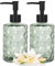 Ulable Grüner Glas-Seifenspender mit Pumpe, 2 Stück, 340 ml, Diamant-Design, Handseifenspender, nachfüllbarer Lotion- und Spülseifenspender, Badezimmer-Seifenspender für Geschirrspülmittel, Lotion,