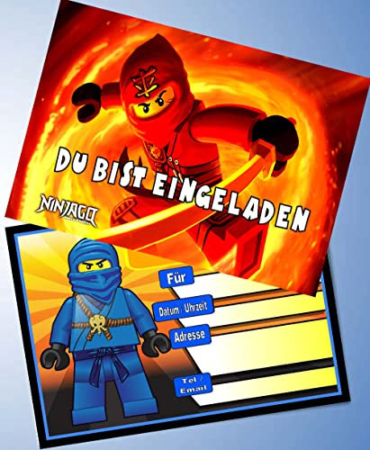 VSW 12 Einladungskarten & 12 Umschläge für Geburtstag Partys und Kindergeburtstag Ninja go Nr. 20