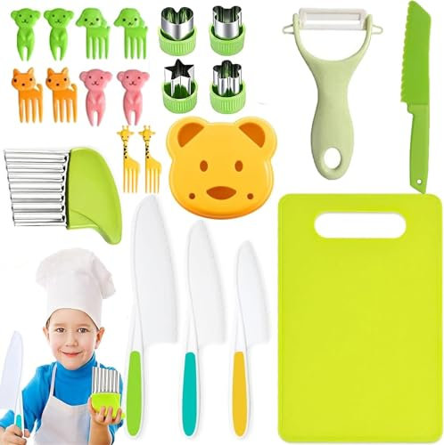 SunAurora 22PCS Juego de Cuchillos de Cocina de Aprendizaje Para Niños, Cuchillo Seguro y Montessori Para 2-6 Años