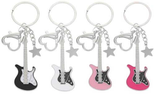 TYXHXTF 4 Pièces Porte-clés Guitare, Porte-Clés, Porte-clés Rock, Pendentif Clé, Instrument de Musique Porte-clés, Musique Pendentif, pour Décoration Cadeau