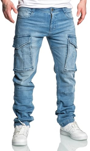 Amaci&Sons Herren Sweathose in Stretch Denim Männer Cargo Jogging Jeans 7026