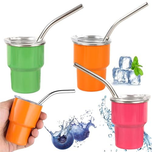 3oz304 Bicchiere da vino mini,Bicchiere da vino piccolo in acciaio inossidabile,con cannuccia e coperchio, in acciaio inox, a doppia parete, isolati, a sublimazione, regali per uomini o amanti del whi