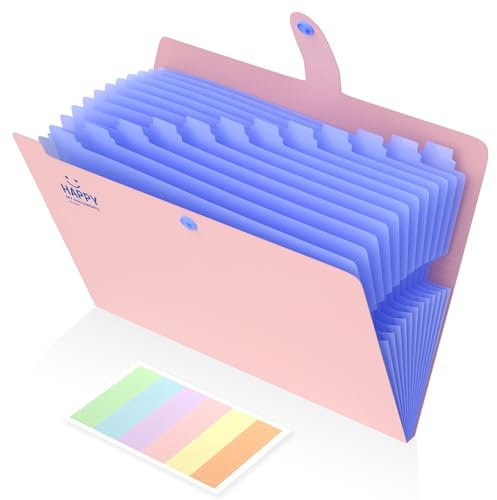 Dokumentenmappe A4 Mit 12 Fächern, Etiketten, Tragbar Ordnungsmappe Mappen Ordnersystem, Document Folder Für Zuhause, Büro, Schule Und Auf Reisen (Rosa)