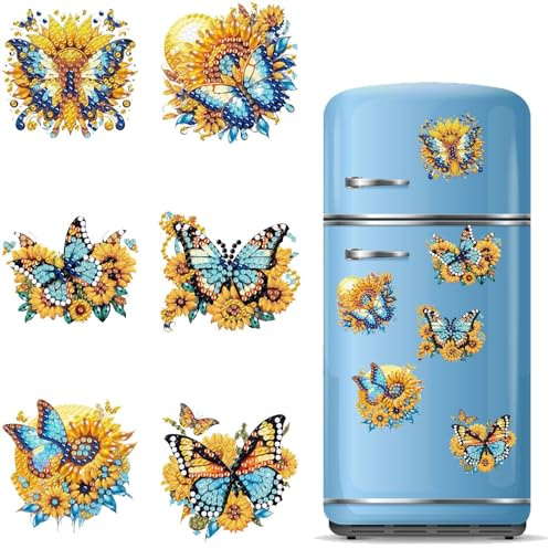CXINLky DIY Diamond Painting Fridge Magnets, Creative Diamond Painting Fridge Magnets Kits Home Decoration for Fridge, Magnetic Board, Whiteboard, Pin Board-01 Butterfly