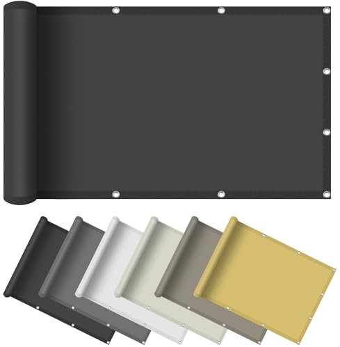 Sonnensegel Rechteckig mit Ösen 5.3 x 6.1 m, Wasserdicht 98% UV Schutz Sonnensegel Garten Sonnenschutz Balkon inkl Befestigungsseile für Garten Terrasse, Dunkelgrau
