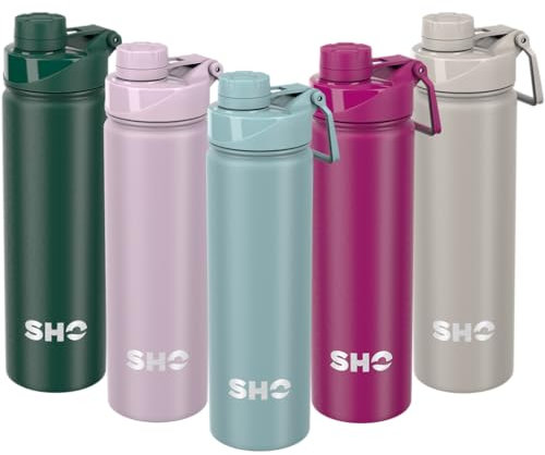 SHO Stainless Steel Sports Bottle - Leak Proof, BPA Free, No Sweat, Vacuum Insulated Double Walled Metal Flask Water Bottle - 12 Hours Hot 24 Hours Cold (660ml Arctic Mist)