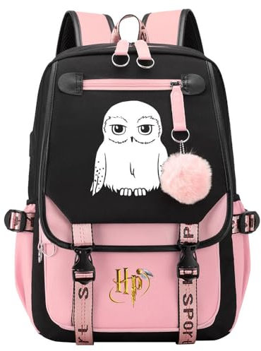 Großer Schulrucksack Frauen, Eulenschultasche, Teenager-Harry Magic -Rucksack, 7~15-Klassen-Schülerpaket Pink-A