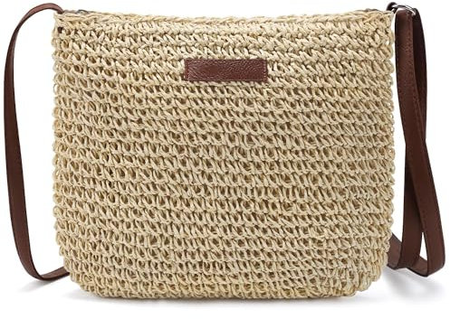 Stroh Crossbody Tasche Strandtasche Schultertasche Damen | Kupplung Umhängetasche Korbtasche Handtasche Umschlag Geldbörse Basttasche für Sommer Strand Reisen und Urlaub (Beige)