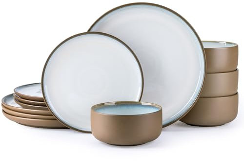 GBHOME Set di stoviglie in ceramica per 4, 12 pezzi, piatti e ciotole in gres, resistenti ai graffi, lavabili in lavastoviglie e adatti al microonde, diaphonous (esterno opaco)