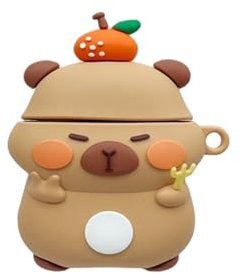 TOU-BEGUIN Custodia per auricolari di ricarica wireless, compatibile con AirPods 1 e 2, design con simpatico capibara in stile cartone animato, in morbido silicone, copertura protettiva completa,