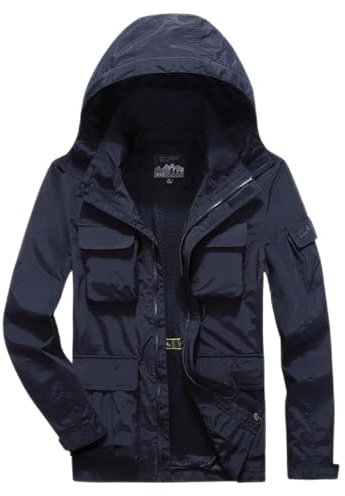 SRZYMJ Windjacke Herren Leicht Fahrrad Mantel Herren Slim Fit Regenponcho Langarm Fahrradjacke Herren Sommer Sportshirt Herren Langarm Mantel Herren Slim Fit Blau Fahrrad Klamotten Herren L