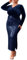 Hanna Nikole Damen Samt Pailletten Kleid Langarm V-Ausschnitt Patchwork Hipster Kleid Marineblau 46