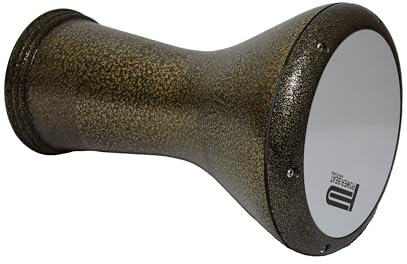 Metal Drum Darbuka Doumbek 17/17,5 Zoll mit kostenlosem PowerBeat Head Skin (Gold & White PowerBeat)