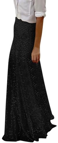 Glitzer Rock Damen Lang, Paillettenrock Schwarz, Glitzerrock Damen High Waist Maxirock Röcke Sexy Bodenlanges Wickelrock für Frauen Skirt Swing Freizeitrock Einfarbig Herbstrock Rock
