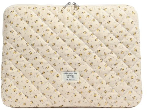 CHAMAIR Puffy Laptop Sleeve 15 Inch Cute Laptop Case Floral Quilted Laptop Sleeve Cute Notebook Cover Aesthetic Macbook Case 14'' 15'' (Yellow 15in)