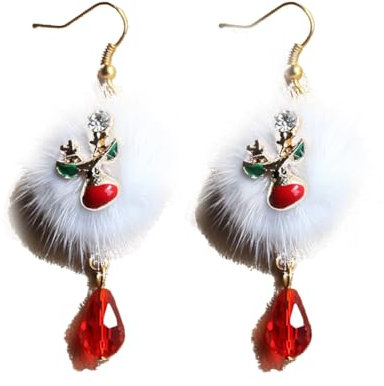 ZEPIQOR Weihnachtsohrringe Damen, Xmas Tropfen Ohrringe, Weihnachten Ohrringe, Girls Cute Dangle Neuheit Santa Rentier Pom Anhänger Hoop Geschenke für Frauen
