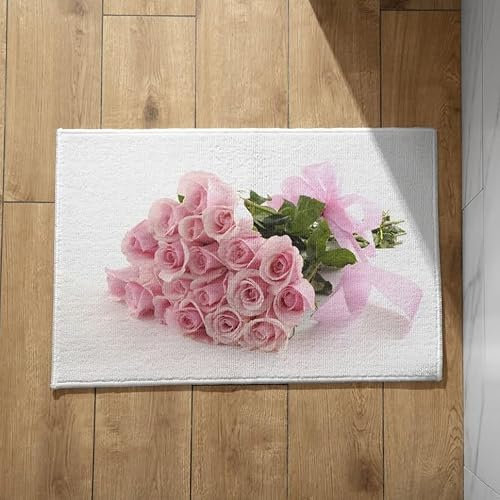EHOMERY Tapis de Porte D'Entrée Bienvenue Joli Tapis D Entrée des Roses Tapis de Bain Anti Humidité Grand Paillasson Exterieur 45x75cm, Paillasson en Coton Décoratif Antidérapant