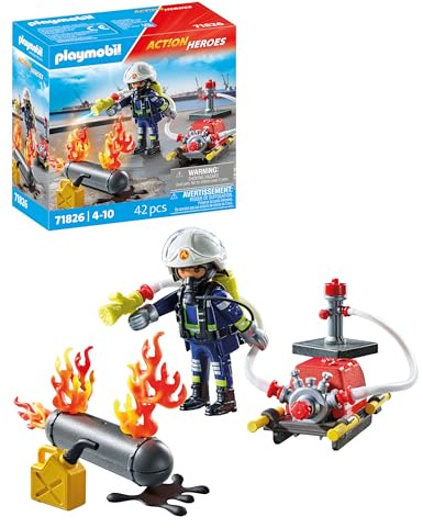 Playmobil Firefighter with Water Pump – Firefighting Figure with Working Spray Feature & Accessories, Action Role‑Play Toy for Kids Ages 4+
