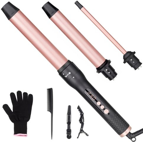UNOBEY Lockenstab 3 in 1, Lockenstäbe Curling Iron Set mit 3 austauschbaren Keramik Lockenstab 9-32mm für Große und Kleine Locken, Beach Waves, Temperatureinstellung, Handschuh
