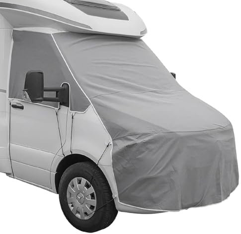 Frontscheiben Abdeckung kompatibel für Verschiedene Marken – Abdeckplane für Wohnwagen mit UV-Schutz 160 GSM Vliesstoff, Spiegelschlitzen & Spanngurten (Kompatibel mit Mercedes Sprinter ab 2018)