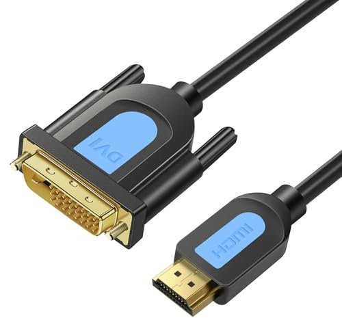 Mugust Câble adaptateur HDMI-A vers DVI (mâle), bidirectionnel 1080p, plaqué or, 1.5m, pour télévision,Noir (Black)
