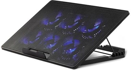 Amazon Basics Laptop Cooling Pad Stand with 6 Quiet Fans, for 12-17 inch laptops, w/USB A and USB C Ports, Height Adjustable
