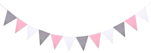 Bunte Stoffgirlanden mit 12 Flaggen, Weihnachts-Filz-Wimpelkette, Anhänger für Hochzeit, Geburtstag, Zuhause, Party, hängende Girlande, Dekoration, Geburtstagsdekoration für Mädchen (B02)